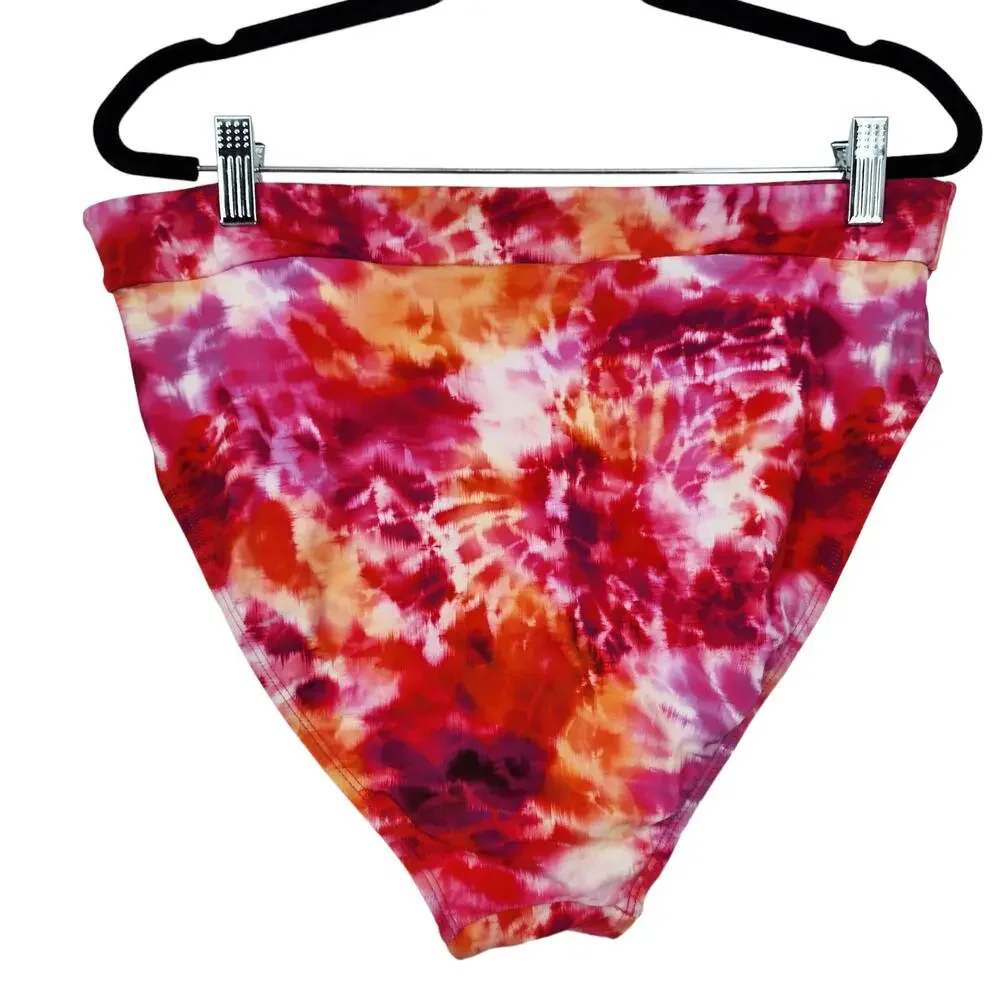Swimsuits For All Red/Pink/Orange/White High Waist Tie Dye Bikini Bottom Size 14